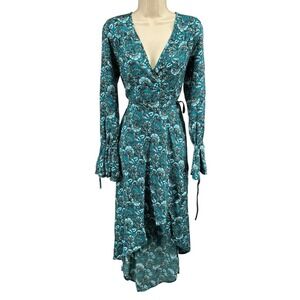 Band of the Free Deep Teal Aqua Floral High Low Wrap Maxi Dress M NWT